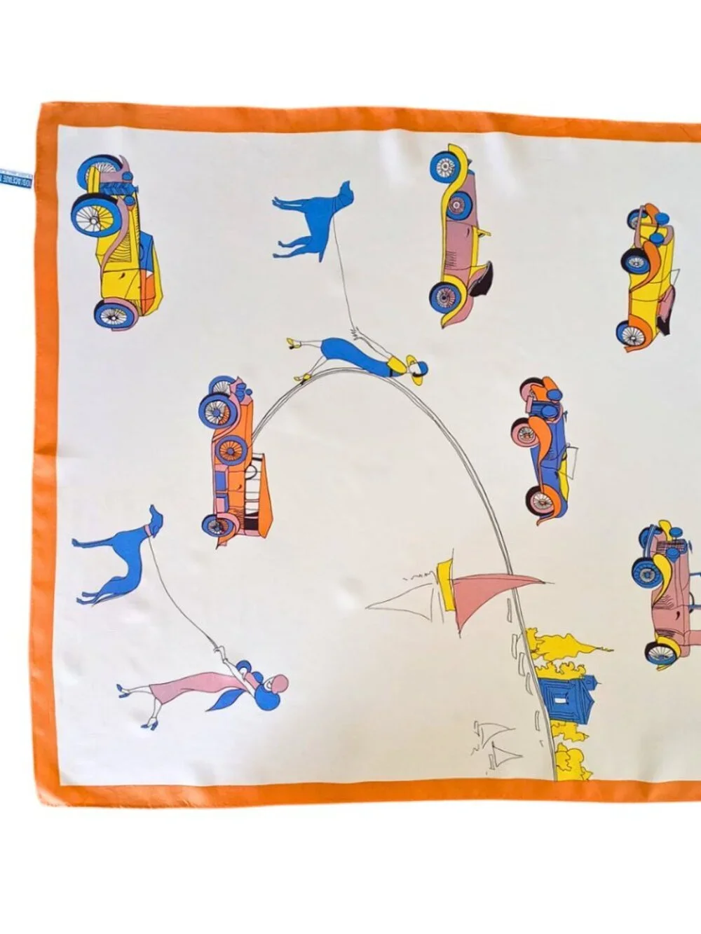 Vintage Japanese Acetate Two Scarf 58x58cm Retro Cars Print Silk Feel Square Sca